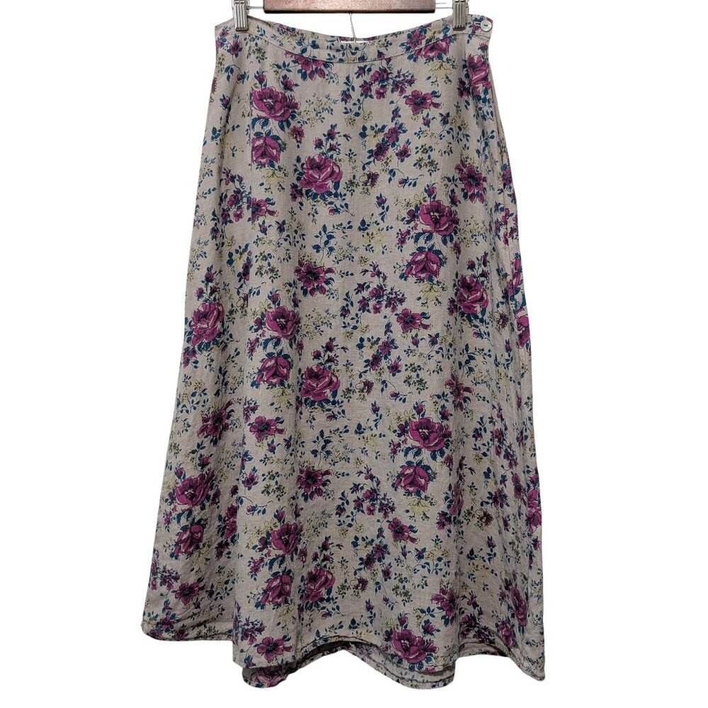 Cut Loose Womens Sz M Gray Purple Floral 100% Cotton Pockets Cottagecore Skirt